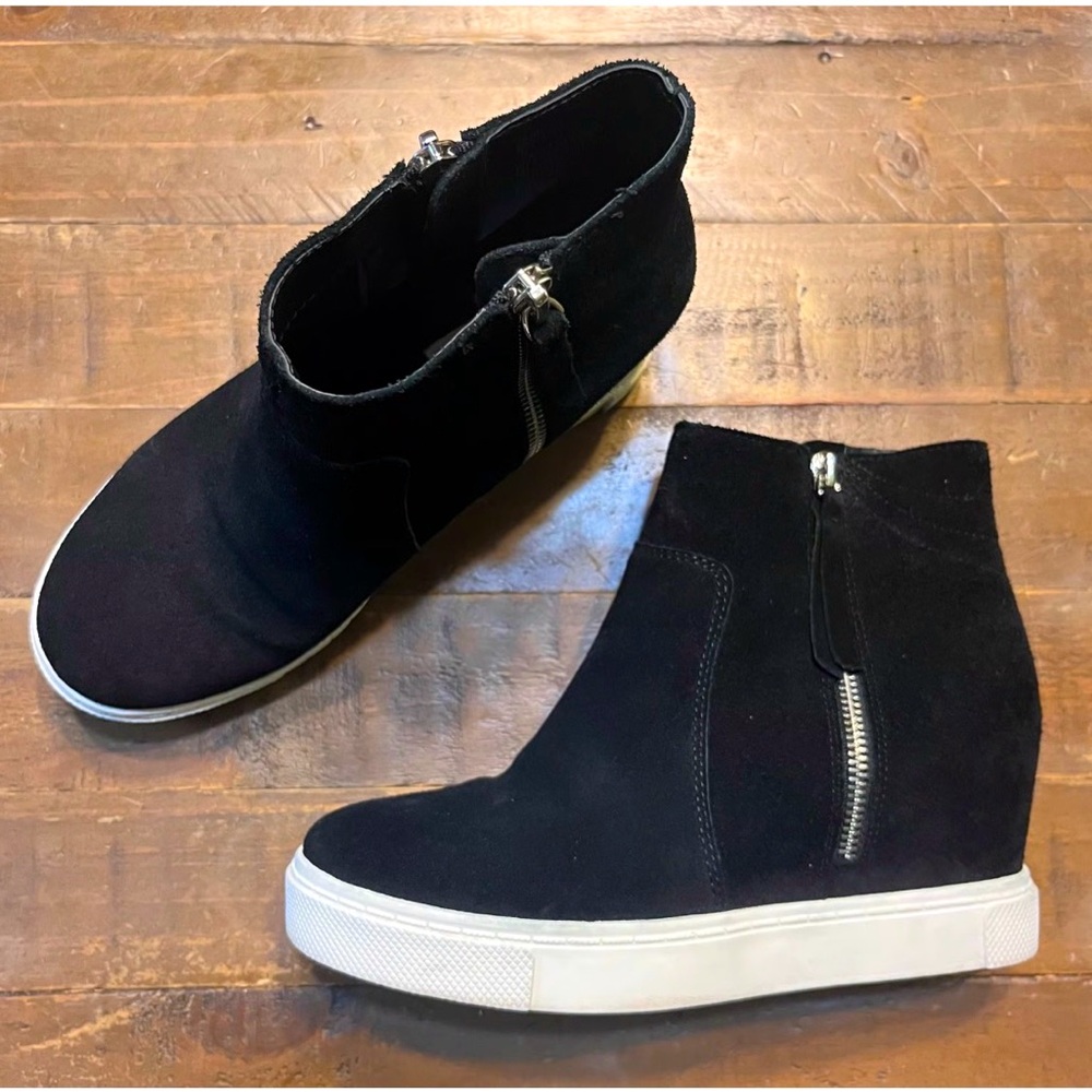 Steve Madden Saidi Black Suede Leather Wedge Sneakers High Tops
